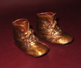 Antique Pair 4" Long Copper Coated Children's Baby Shoes - Marked 22/40