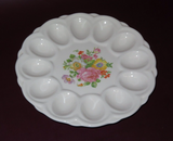Vintage 9" E&R American Artware Porcelain Deviled Egg Plate Tray w Floral Center