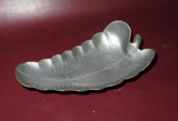 Vintage 8" Long Leaf Shaped Etched Pewter Leaf Bowl Dish