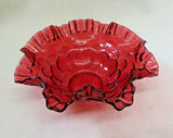 Vintage 9" Fenton Ruby Pink Cranberry Art Glass Wavy Ruffled Lip Center Bowl