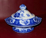 Antique William & Brownfield 11" Flow Blue English Viola Pattern Covered Dish