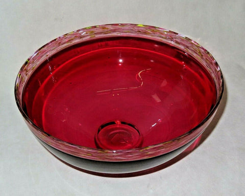 Dennis K. Mullen 1994 Signed Hand Blown Ruby Pink Studio Art Glass 14" Bowl