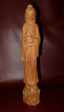 Antique Chinese Buddhist Style Tall Hand Carved Wood Figure Idol Old Man w/ Rock