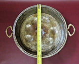 Antique Rustic Double-Handled Round 12" Copper Pan Pot w/ 8-Dimpled Base