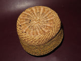 Vintage Small Alaskan Native American Round Woven Bark Basket w/ Lid c. 1940