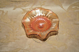 Vintage 5.5" Marigold Carnival Glass Wavy Lip Pedestal Compote Dish