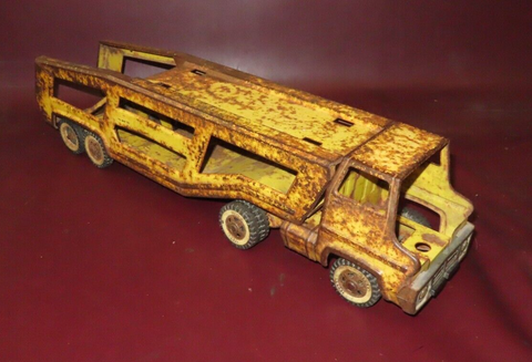 Vintage 1960s Tonka Yellow Pressed Steel Car Carrier Loader Trailer Truck As-Is