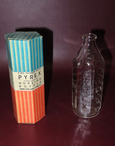 Vintage Clear 8 oz. Pyrex Hexagonal Baby Nursing Bottle in Original Box