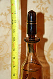 Vintage Tall & Slender Gilt Overlay Amber Glass Decanter w/ Stopper & 6 Liqueurs