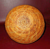 Vintage 13" Tall African Style Round Hand Woven Reed Basket w/ Handle