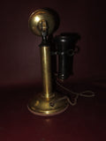 Antique Western Electric Brass Candlestick Telephone & Ringer Box - Pats 1904-15