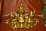 Vintage Mexican Brass 7-pc Coffee & Tea Set w/ Kettle, Pots, Cream & Sugar, Tray