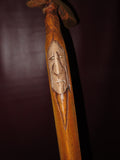 Vintage 37" Hand Carved Indian Face Arts & Crafts Style Wood Walking Stick Cane