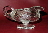 Antique Clear Star Decor 6" Cut Glass Small Glass Footed Sauce Pitcher Creamer