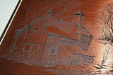 Vintage Les Barnett 1976 Signed Farm Scene Copper Etching in 22x18" Wood Frame