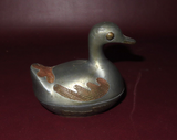 Vintage Asian Style 4" Miniature Pewter & Brass Duck Lidded Ashtray Trinket Box