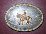 TEX-TAN "Debbie Nelson" Western Belt Buckle w/ Bronze Cowboy & Sterling Front