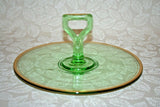 Vintage Early 20th Century Center Handle Green Depression Glass Serving Platter