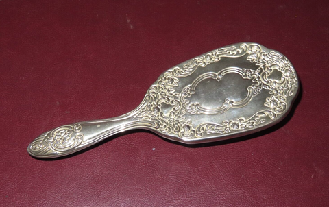 Vintage 8" Long Nickel Plated Soft Bristle Hair Brush w/ Ornate Rose Decor