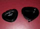 Vintage Fenton Black Glass Heart Shaped Trinket Box Hand Painted by A. Russell