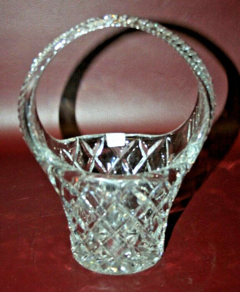 Vintage 9" Soviet Russian Diamond Pattern 24% Leaded Crystal Basket w/ Handle