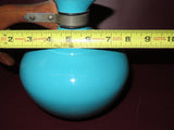 Vintage Metlox Poppytrail 238 Aqua Blue Turquoise Ceramic Pitcher w/ Wood Handle