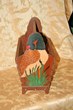Vintage Free Standing 17x10x17" Wooden Magazine Rack w/ Hand Painted Geese