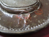 Antique Turkish Style 13.5" Round Hammered Copper Serving Platter - As-Is Damage