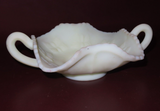 Vintage Fenton White Green Double Handle Vaseline Uranium Butterfly Glass Dish