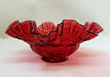 Vintage 9" Fenton Ruby Pink Cranberry Art Glass Wavy Ruffled Lip Center Bowl