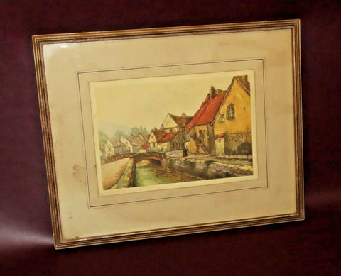 Vintage Helene Crossaire 15x12" Wood Framed Color Print - "A Waterway in France"