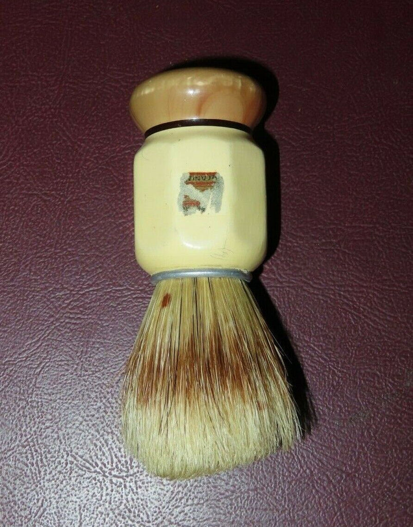 Vintage Retro 4" Shaving Brush w/ Octagon Off-White Bakelite & Wood Handle