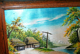 Very Nice Hand Sewn Silk Tapestry w/ 3D Image of Tropical Scene in Oak Frame