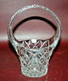 Vintage 9" Soviet Russian Diamond Pattern 24% Leaded Crystal Basket w/ Handle