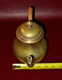 Antique Middle Eastern Style Heavy Solid Brass Flip-Lid Teapot w/ Wooden Handle