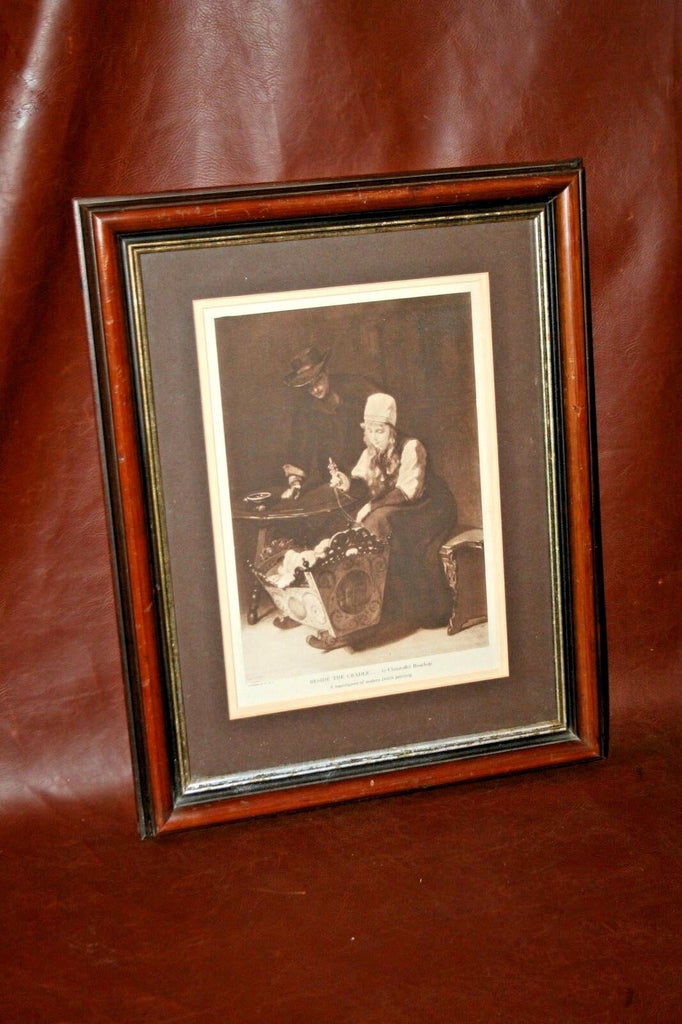 Antique Wood Framed C. Bisschop Dutch Art Print "Beside the Cradle" - Braun & Co