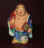 Vintage 6" Tall Japanese Hand Painted Porcelain Kutani Hotei Buddha Figure