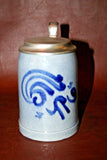 Vintage Marzi & Remy 0.5L 6" Tall Echter Blue German Pottery Stein w/ Pewter Lid