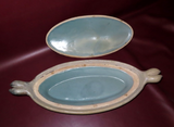 Vintage 23" Long Heavy Pottery Fish Cooker Poacher Platter w/ Handles & Lid