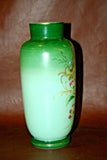 Very Nice Antique 9" Tall Bristol Hand Painted Floral Green Victorian Glass Vase