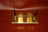 Vintage Italian Brass 9x5" Rectangular Double Desk Pen Inkwell - Sarried LTD