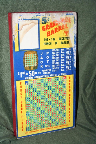 Vintage 10-Cent "Grand Prize Barrel" 622 Hole Punch Board Serial 43265 Unpunched