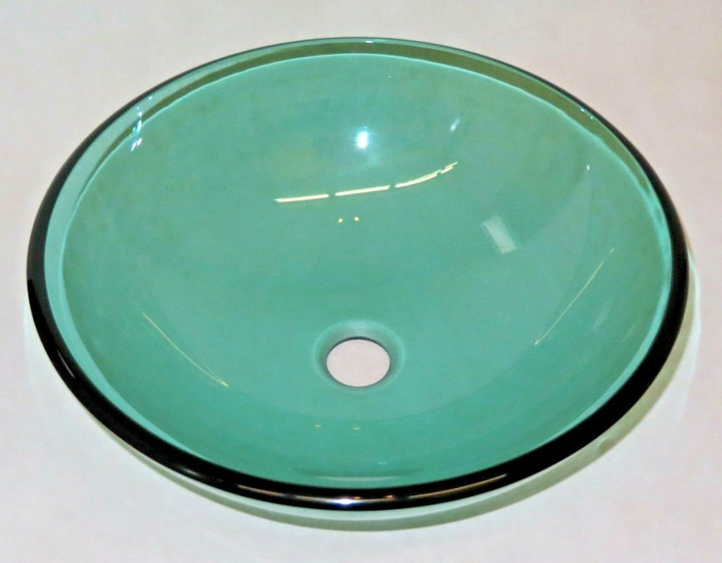 Hand Blown Studio Art Glass Aqua-Blue 16.5" Sink Basin Bowl - Drilled 1.75" Hole