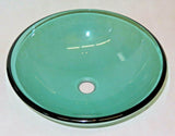 Hand Blown Studio Art Glass Aqua-Blue 16.5" Sink Basin Bowl - Drilled 1.75" Hole