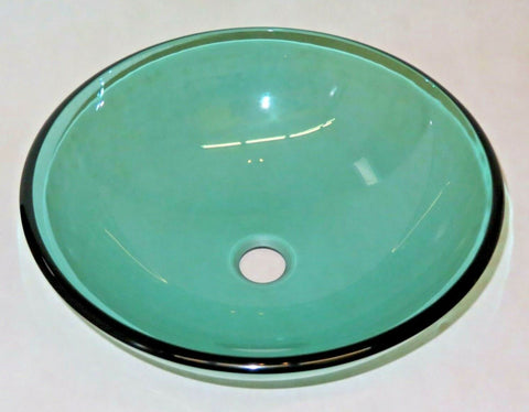 Hand Blown Studio Art Glass Aqua-Blue 16.5" Sink Basin Bowl - Drilled 1.75" Hole