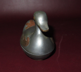 Vintage Asian Style 4" Miniature Pewter & Brass Duck Lidded Ashtray Trinket Box