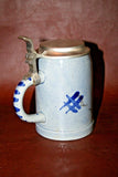 Vintage Marzi & Remy 0.5L 6" Tall Echter Blue German Pottery Stein w/ Pewter Lid