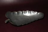 Vintage 8" Long Leaf Shaped Etched Pewter Leaf Bowl Dish