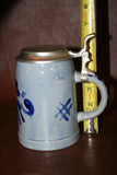 Vintage Marzi & Remy 0.5L 6" Tall Echter Blue German Pottery Stein w/ Pewter Lid
