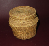 Vintage Small Alaskan Native American Round Woven Bark Basket w/ Lid c. 1940